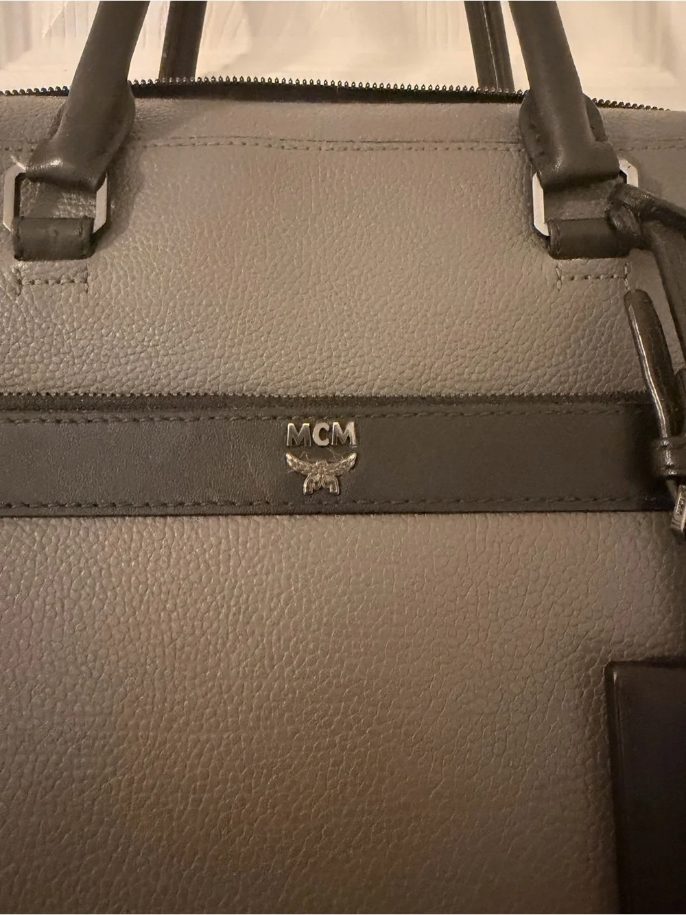 Unisex MCM Vintage Grey Leather Briefcase with Black Trim
